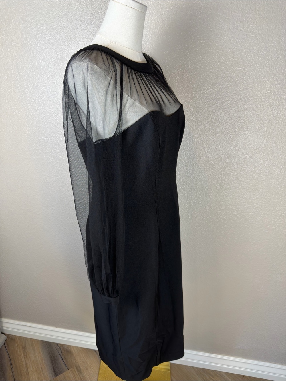 NWOT Maggy London Black Sheer Mesh Yoke Long Sleeve Sheath Dress, size 10 - Picture 5 of 11
